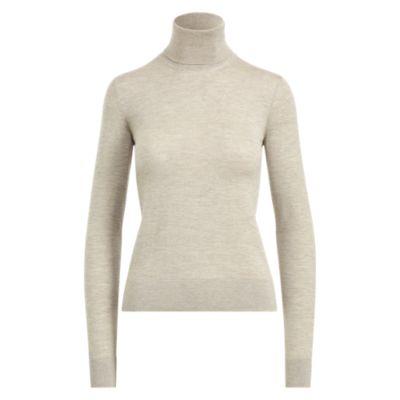 Ralph Lauren Cashmere Turtleneck Sweater Pearl Grey Melange