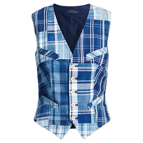 Polo Ralph Lauren Patchwork Cotton Madras Vest 344 Indigo Patchwork