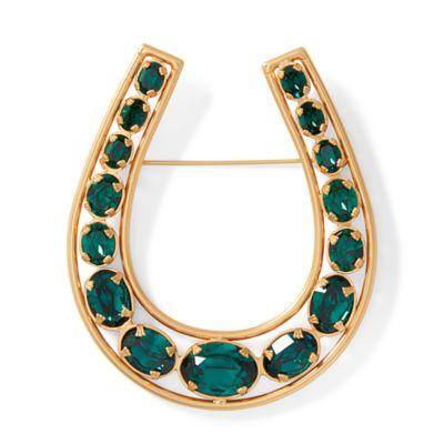 Ralph Lauren Horseshoe Crystal Brooch Green