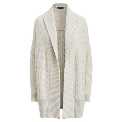 Ralph Lauren Cable Cashmere Shawl Cardigan Stone Grey Heather