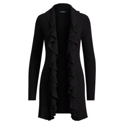 Ralph Lauren Ruffled Open-front Cardigan Polo Black