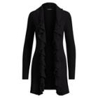 Ralph Lauren Ruffled Open-front Cardigan Polo Black