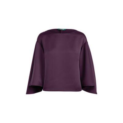 Ralph Lauren Satin Flutter-sleeve Blouse Dark Mulberry