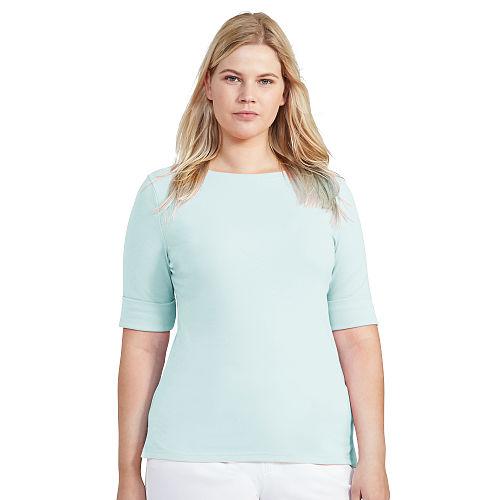 Ralph Lauren Lauren Woman Stretch Cotton Boatneck Tee Light Aquamarine