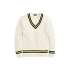 Ralph Lauren The Iconic Cricket Sweater Cream W/ Navy And Yellow