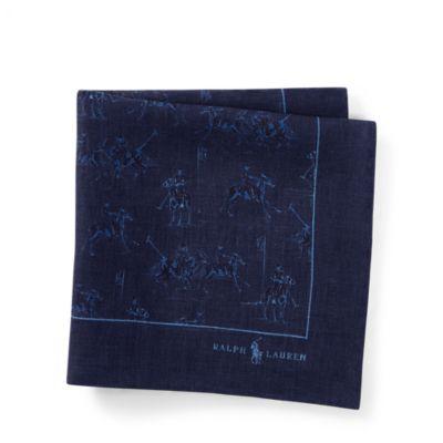 Ralph Lauren Polo Match Linen Pocket Square Navy