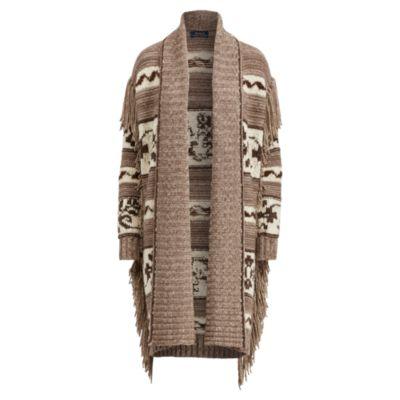 Ralph Lauren Fringe Open-front Cardigan Tan Multi