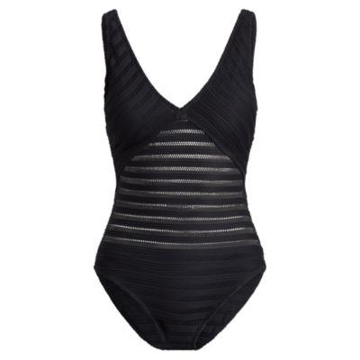Ralph Lauren Mesh V-neck One-piece Black