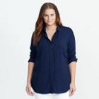 Ralph Lauren Lauren Woman Jersey Button-down Shirt Navy