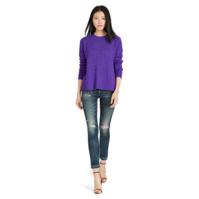 Ralph Lauren Slim Cable Cashmere Sweater Purple