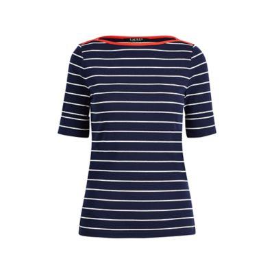 Ralph Lauren Striped Cotton Boatneck Top Navy/white