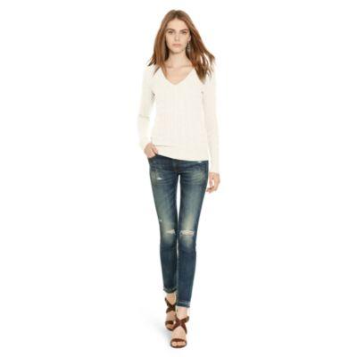 Ralph Lauren Cable Cashmere V-neck Sweater Heritage Cream