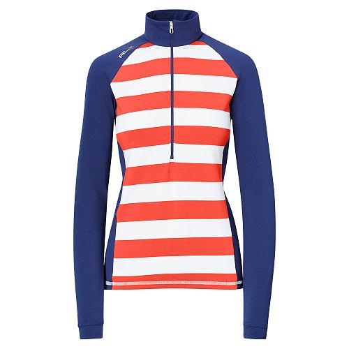 Ralph Lauren Golf Striped Mockneck Pullover Coral Glow