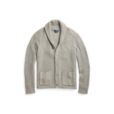 Ralph Lauren Cashmere Shawl-collar Cardigan Fawn Grey Heather