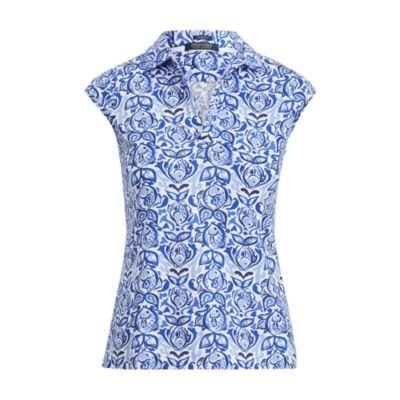 Ralph Lauren Tailored Cap-sleeve Polo Shirt Blue Fish