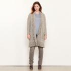 Ralph Lauren Lauren Woman Fringed Merino Wool Cardigan Concrete Heather