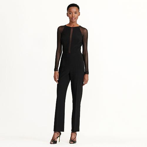 Ralph Lauren Lauren Mesh-paneled Jersey Jumpsuit Black