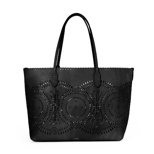 Polo Ralph Lauren Laser-cut Leather Tote Black