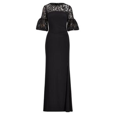 Ralph Lauren Floral Sequined Jersey Gown Black/black/black Shine