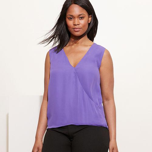 Ralph Lauren Lauren Woman Georgette Sleeveless Blouse Charleston Purple