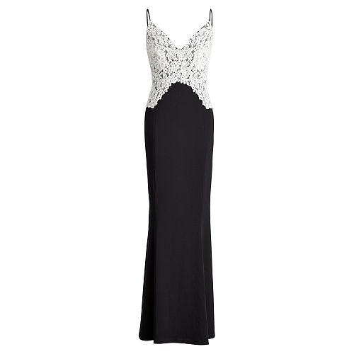 Ralph Lauren Lauren Lace-overlay Jersey Gown Black-ivory