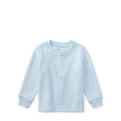 Ralph Lauren Waffle-knit Cotton Henley Beryl Blue 6m