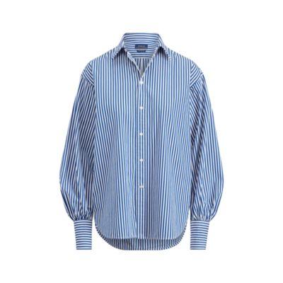 Ralph Lauren Striped Cotton Boyfriend Shirt Royal Blue/white