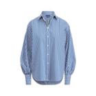 Ralph Lauren Striped Cotton Boyfriend Shirt Royal Blue/white