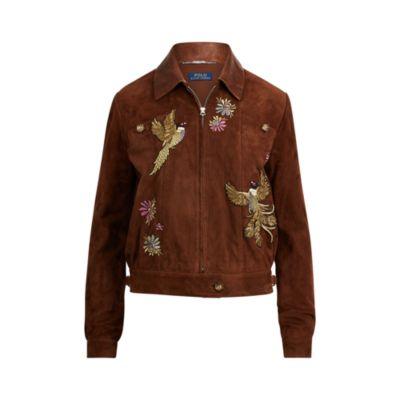 Ralph Lauren Embroidered Suede Jacket Brown