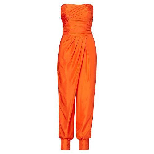 Polo Ralph Lauren Strapless Silk Jumpsuit Dusk Orange