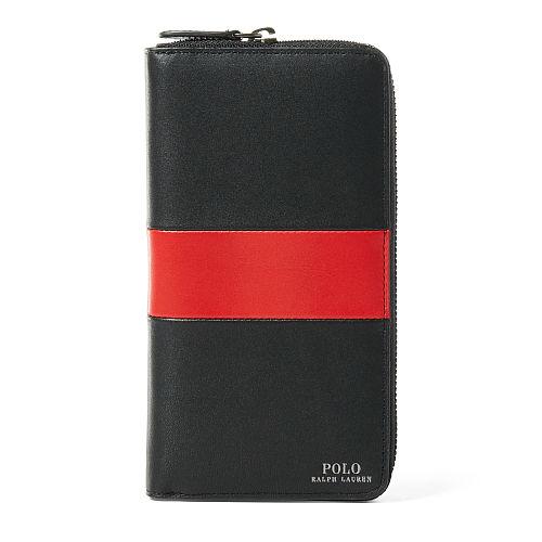 Polo Ralph Lauren Striped Leather Zip Wallet Red / Black