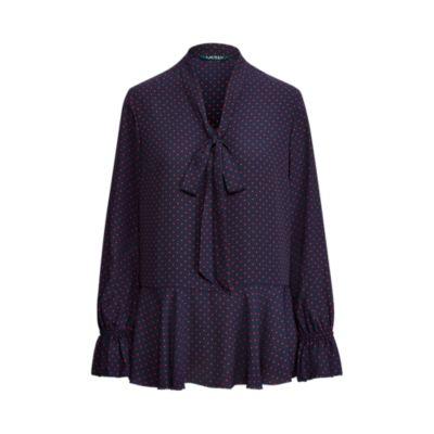 Ralph Lauren Tie-neck Georgette Top Navy/crimson