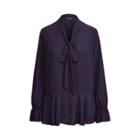 Ralph Lauren Tie-neck Georgette Top Navy/crimson