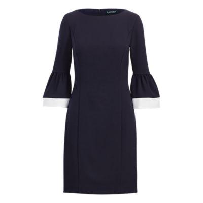Ralph Lauren Crepe Bell-sleeve Dress Nvy/ivory