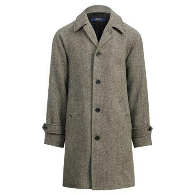 Ralph Lauren Herringbone Balmacaan Topcoat Black And Cream