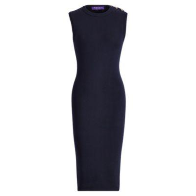 Ralph Lauren Button-trim Silk Sweater Dress Midnight