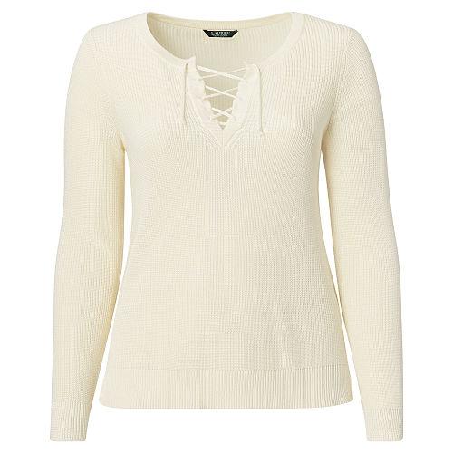 Ralph Lauren Lauren Woman Cotton-blend Lace-up Sweater Herbal Milk