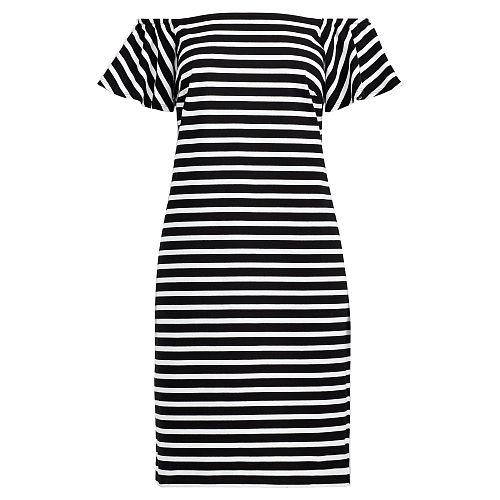 Ralph Lauren Lauren Striped Off-the-shoulder Dress