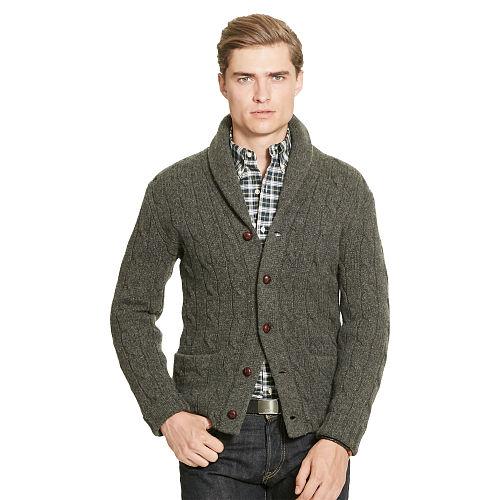 Polo Ralph Lauren Merino Wool Shawl Cardigan Mid Grey Heather