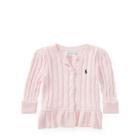 Ralph Lauren Cable Cotton Peplum Cardigan Hint Of Pink 6m