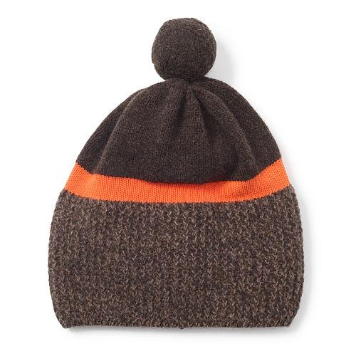 Polo Ralph Lauren Merino Wool Pom-pom Hat Dk Brown/neon Orange