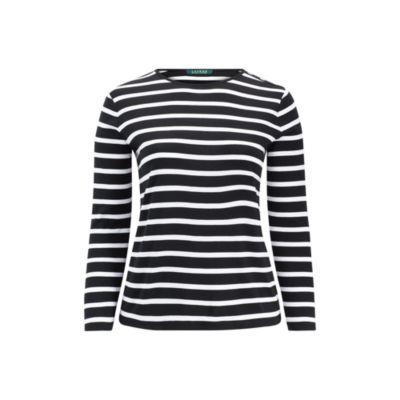 Ralph Lauren Striped Buttoned-shoulder Top Black/white