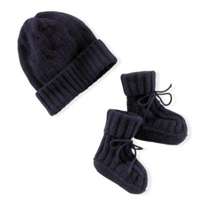 Ralph Lauren Cashmere Hat & Booties Set Navy