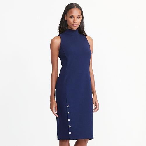 Ralph Lauren Lauren Buttoned Ponte Dress Navy