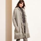 Ralph Lauren Lauren Fringed Merino Wool Cardigan Concrete Heather
