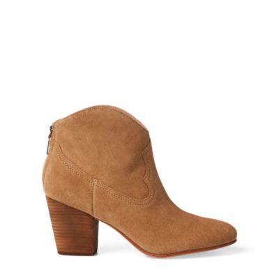 Ralph Lauren Mazie Suede Cowboy Boot Bisque