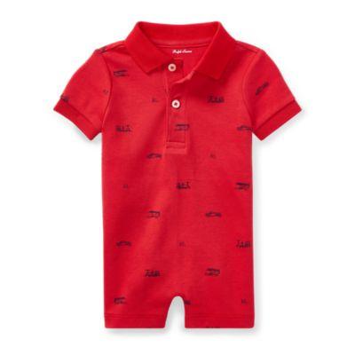 Ralph Lauren Cotton Interlock Polo Shortall Red Flag Multi 9m