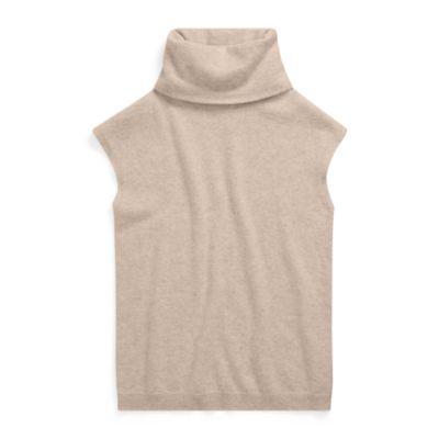 Ralph Lauren Cashmere Cap-sleeve Turtleneck Truffle Melange