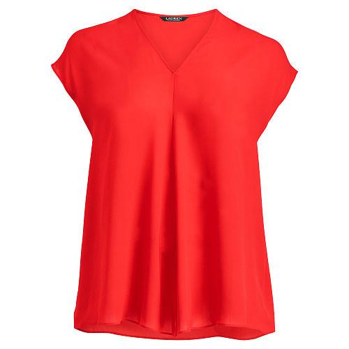 Ralph Lauren Lauren Woman Georgette Short-sleeve Top Fresh Tomato