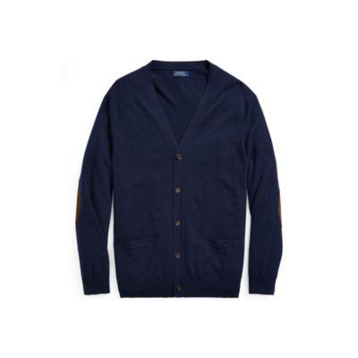 Ralph Lauren Suede-trim Merino Cardigan Hunter Navy 1x Big